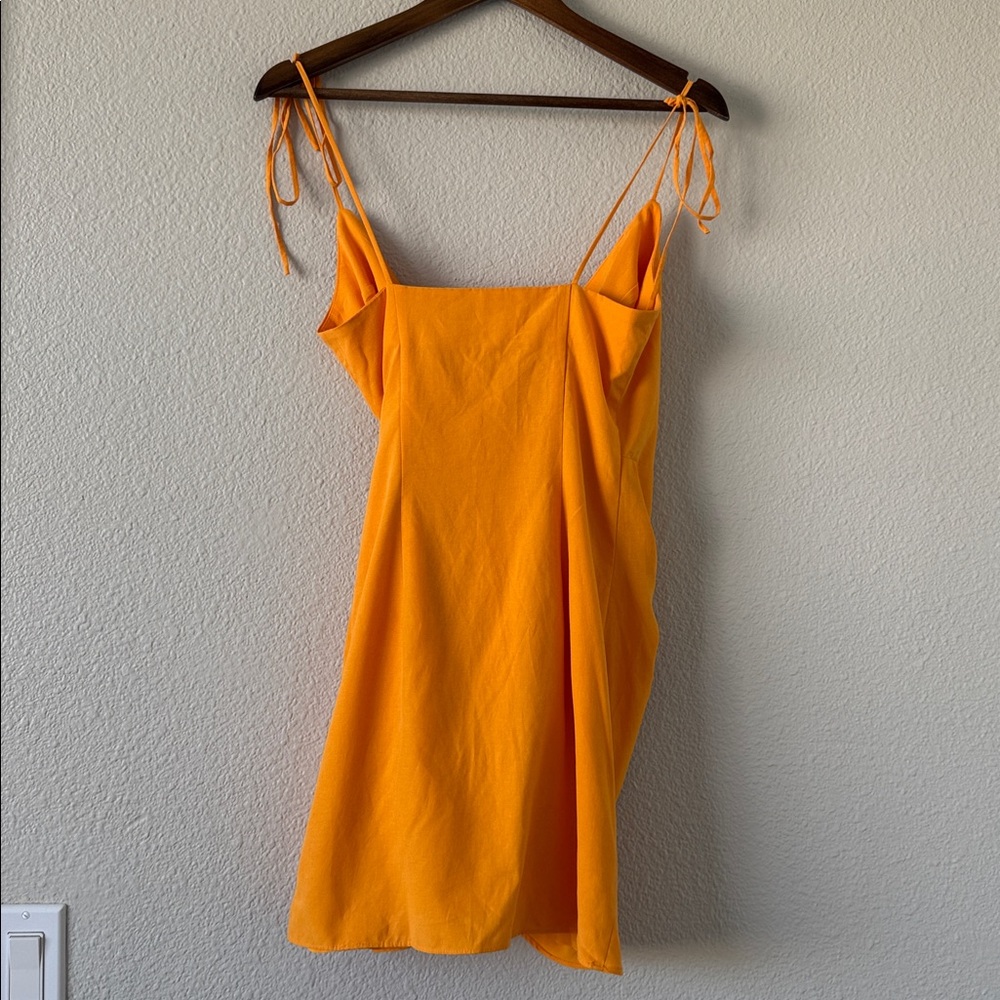 House of CB Carolina Mango Orange Yellow Wrap Strappy Pleated Mini Dress XS - Picture 6 of 8